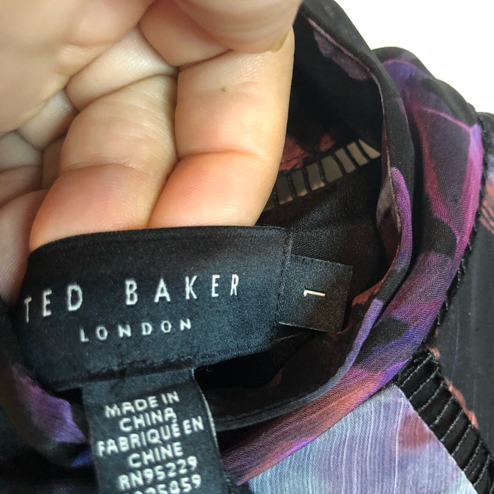 Ted Baker Dress $325 NWT Gretaah ladder trim mini dress black pink purple XS/1 - Picture 9 of 11